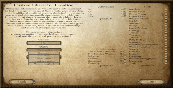 character creation mount and blade