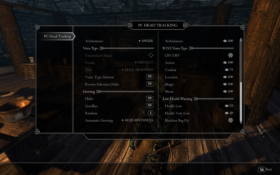 skyrim pc head tracking and voice type