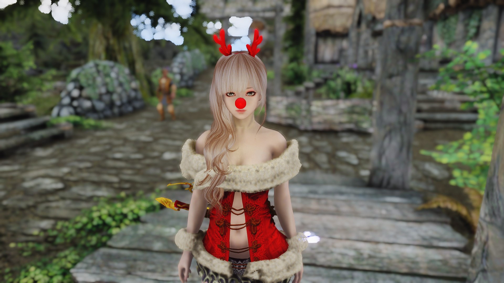 Glittering red nose and elk antlers