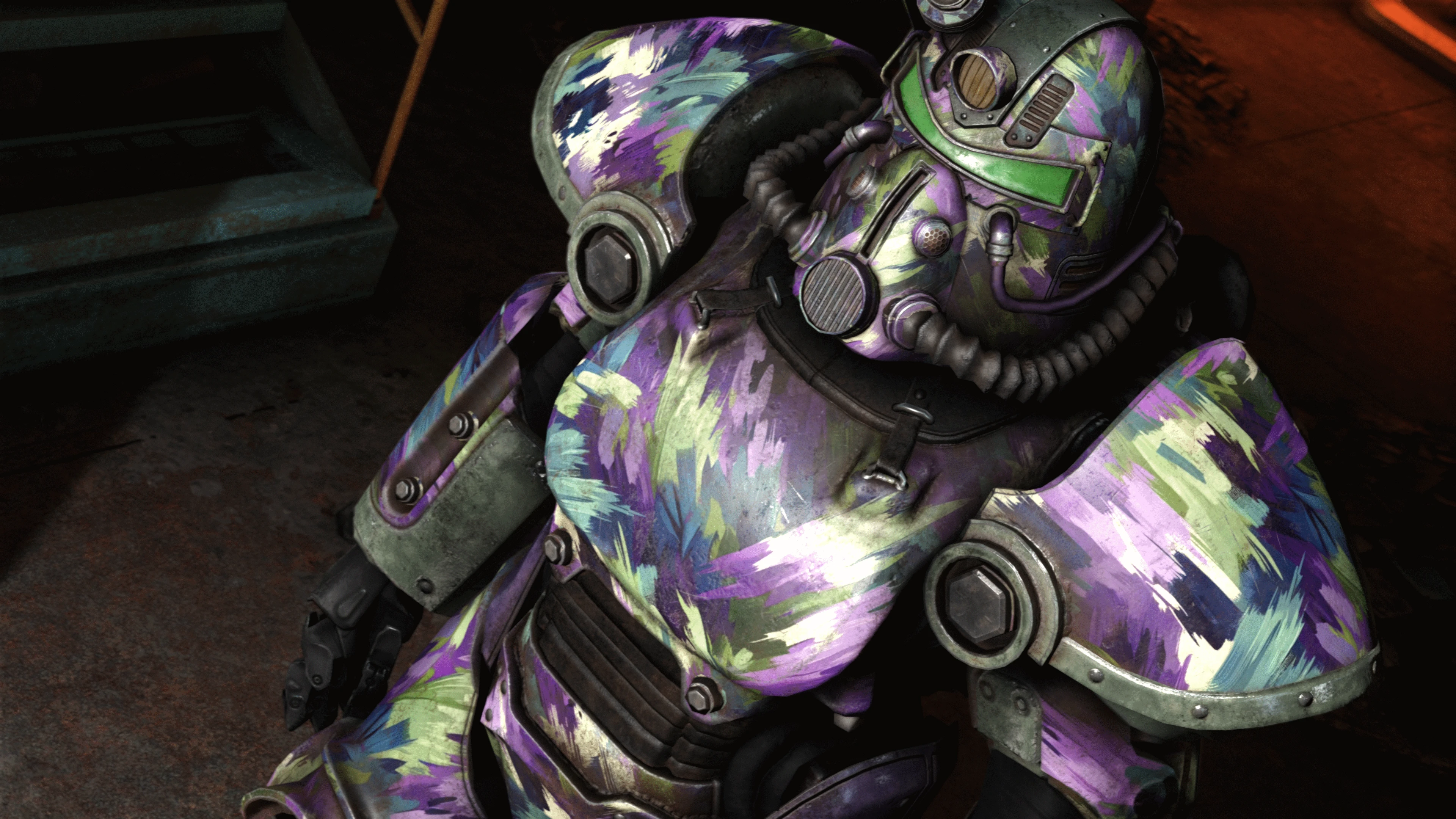 辐射4 t51动力甲薰衣草涂鸦迷彩涂装 mod v1.0 下载- 3dm mod站