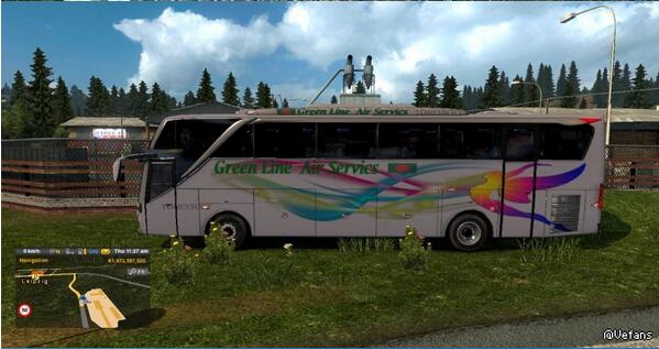 欧洲卡车模拟2 v1.31JET3巴士绿色HD金属皮肤mod