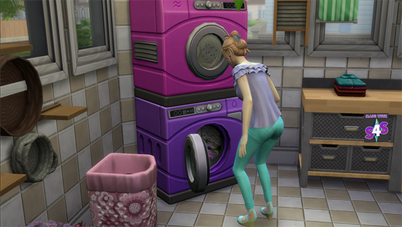 模拟人生4 v1.38滚筒洗衣机紫色粉红重新着色MOD